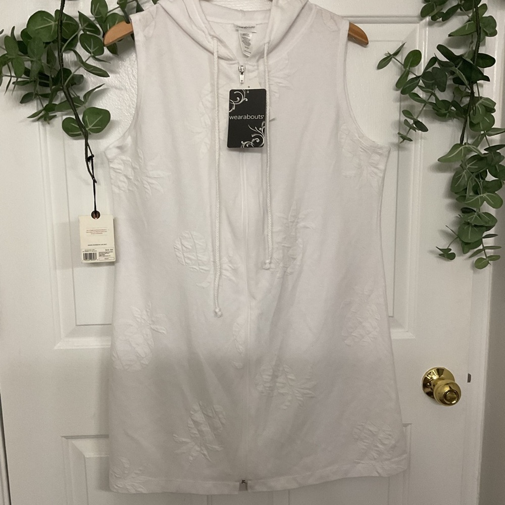 Sleeveless White Hooded Zip Swim Cover-Up - Picture 6 of 9